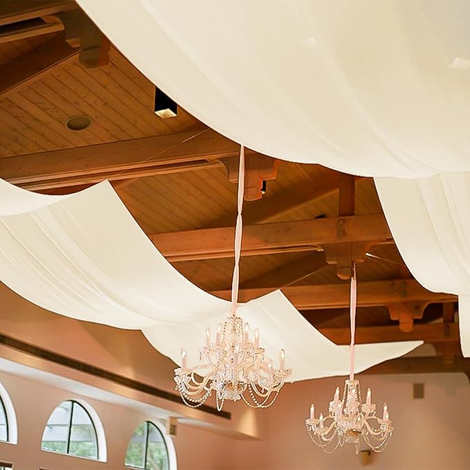 6 Panels Ivory Ceiling Drapes for Wedding, 5ftx10ft Ceiling Drapes Cheesecloth by REWOMC