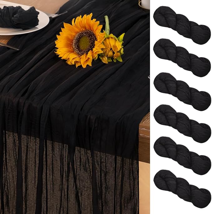 Black Halloween Table Runner 6 Pack Black Cheesecloth Table Runners 120 Inches by DeZerlor