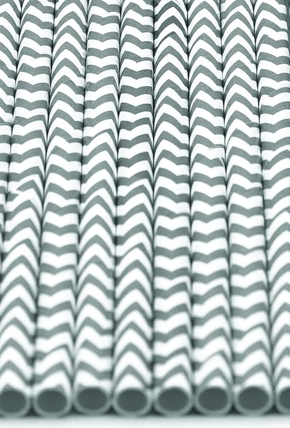 Pack of 900 Gray Chevron Biodegradable 4-Ply Paper Drinking Straws - Image 3