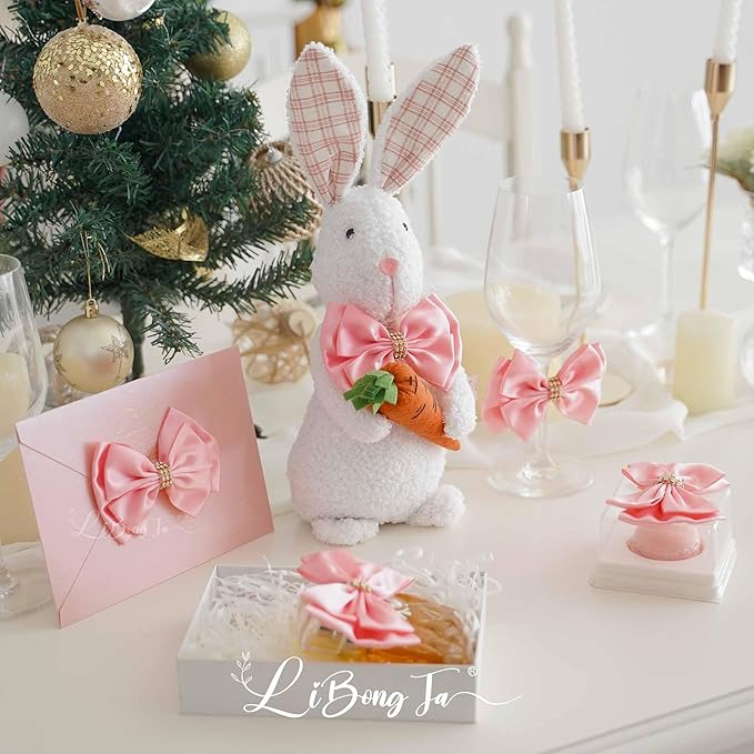 Pink Ribbon Bow 4'' Premade Pink Satin Bow, Gift Bows - Image 5