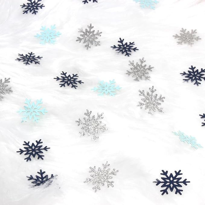 200PC Blue Silver Snowflakes Confetti Winter Wonderland Baby Shower Decorations - Image 4