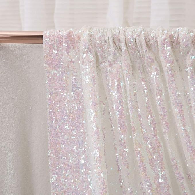 Juya Delight White Iridescent Backdrop Curtain, Sequin Photography Backdrop - Image 4