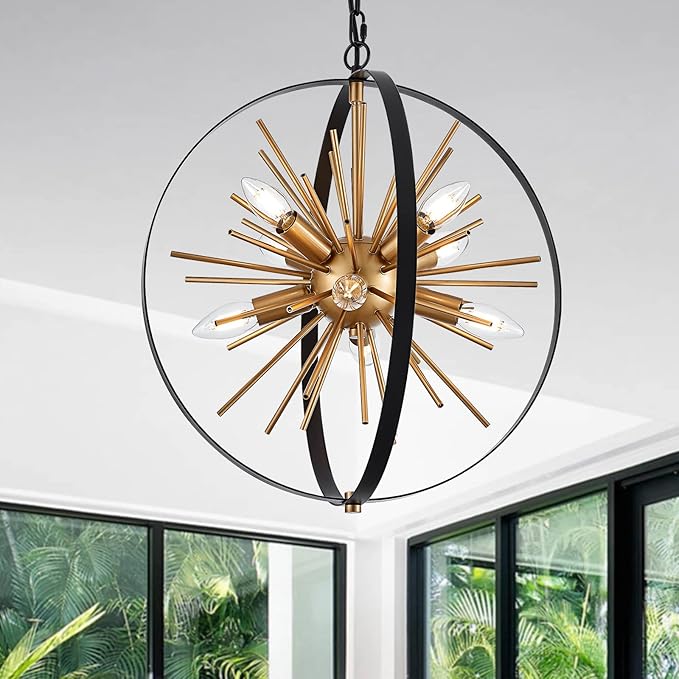 17.72'' Black Gold 8-Light Globe Sputnik Chandelier Modern Industrial by TACDANDM