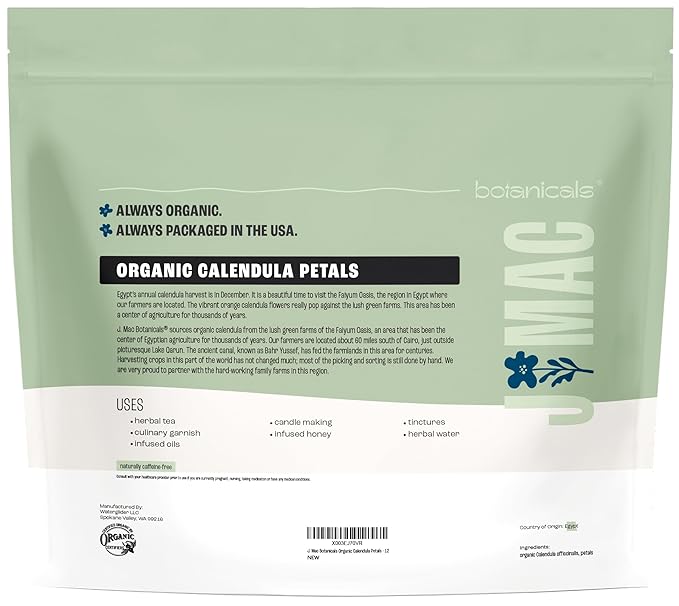J Mac Botanicals, Organic Calendula Petals edible dried flowers petals - Image 9