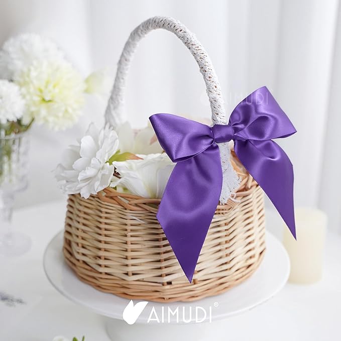 AIMUDI Purple Satin Bows 5.5" Bows - Image 5