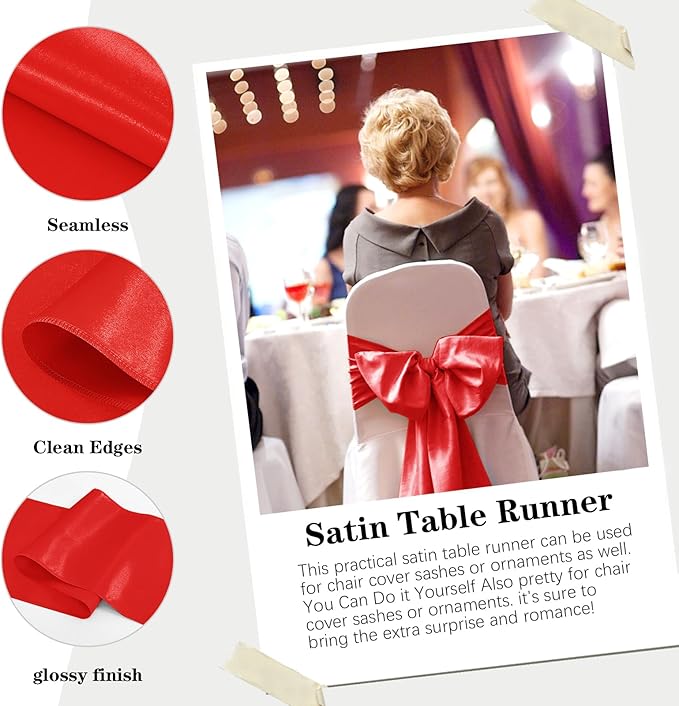 10 Pack Satin Table Runner 12 x 108 Inch Long Red Silk Table Runner - Image 4