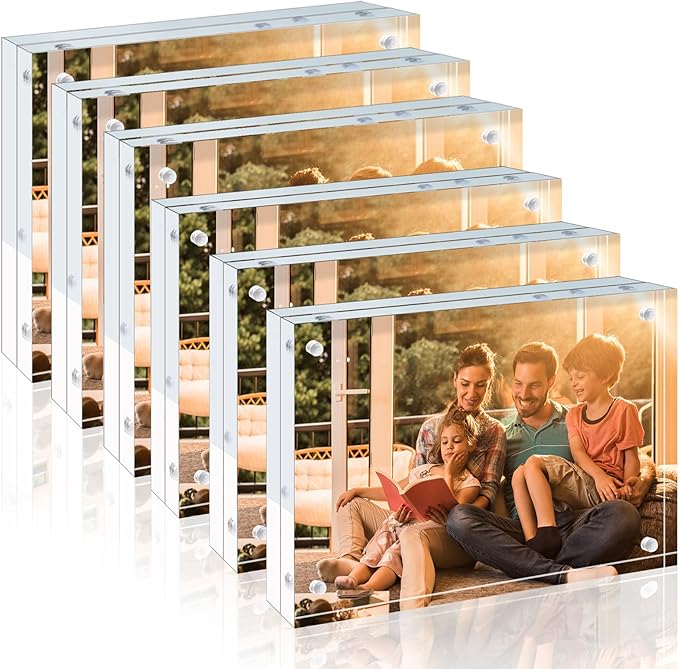 Egofine Acrylic Frames 6 Pack, 4x6 and 5x7 Combinations, 20mm Thicker Frameless by Egofine