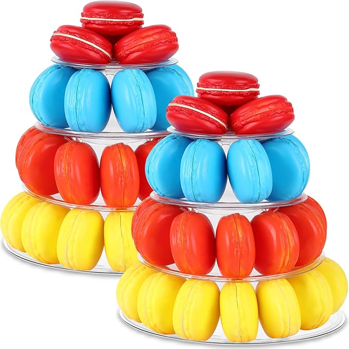 Juexica 2 Pcs Round Macaron Display Tower Stand 4 Tiers Plastic Cake Rack by Juexica