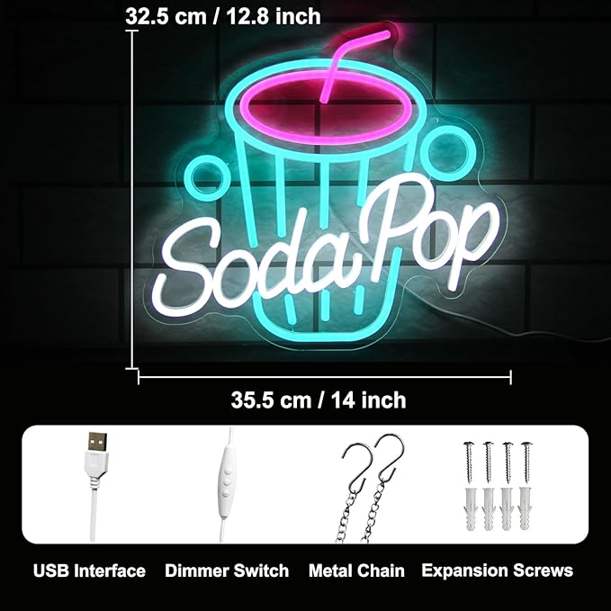 Soda Pop Neon Sign Drink Neon Lights Dimmable Beverage Cup LED Signs - Image 3