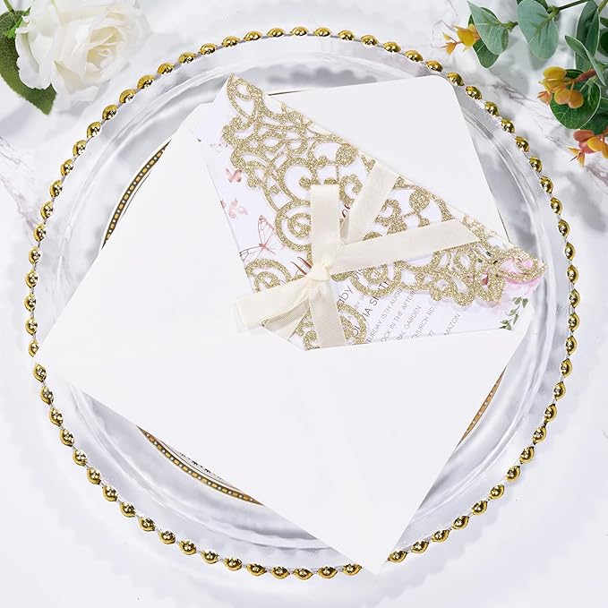 50Pcs Gold Glitter Laser Cut Wedding Invitation - Image 4