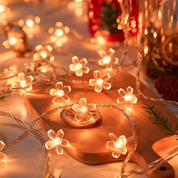 Fairy Flower String Lights Indoor Decorations, 33ft 100 LED Plug in Warm White - Image 3