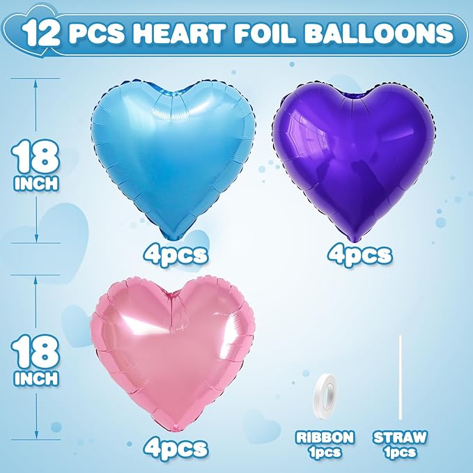 Blue Pink Purple Heart Balloons - Image 2