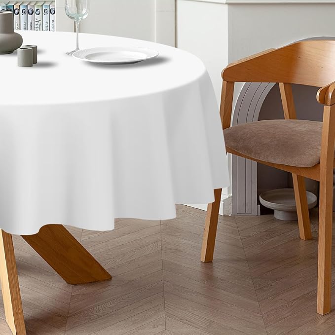 QIKSION White Round Tablecloth 6 Pack, 84 Inch Plastic Table Cover Disposable - Image 3