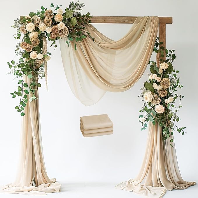 Wokceer Champagne Wedding Arch Draping Fabric Backdrop 3 Panels 28.7" X 20FT by Wokceer