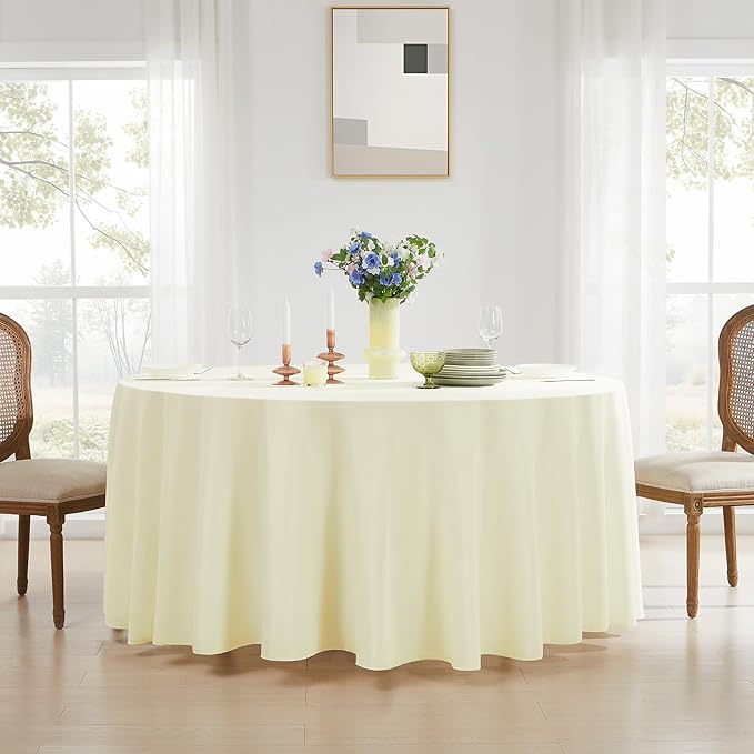 Round Tablecloth 120 Inch Tablecloth 10 Pack Ivory Table Cloths Washable - Image 2
