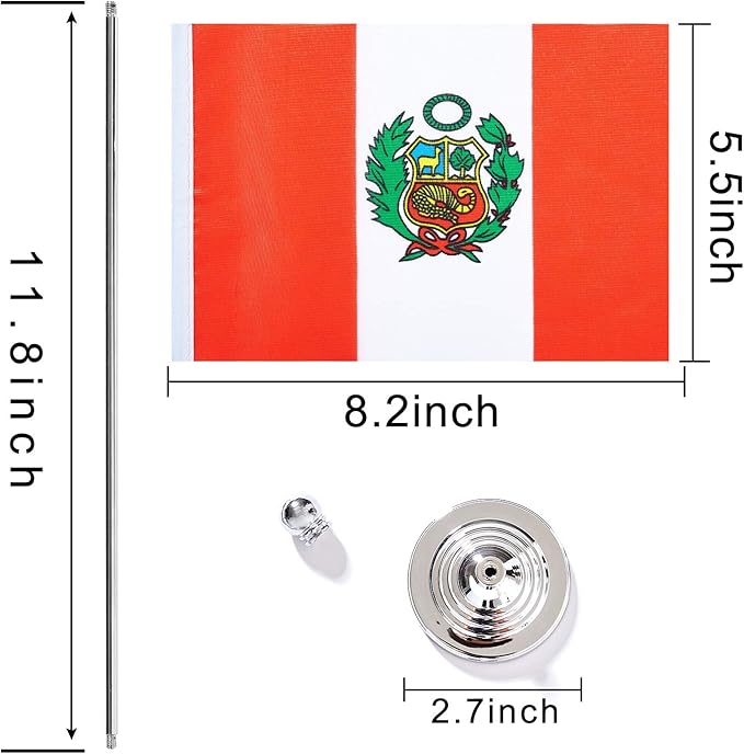 ZXvZYT 2 Pack Peru flag Peruvian Table Flag Small Mini Peruvian Desk Flags - Image 2