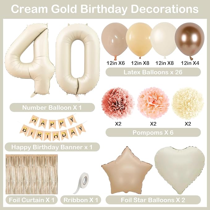 Beige 40th Birthday Decorations - Image 4