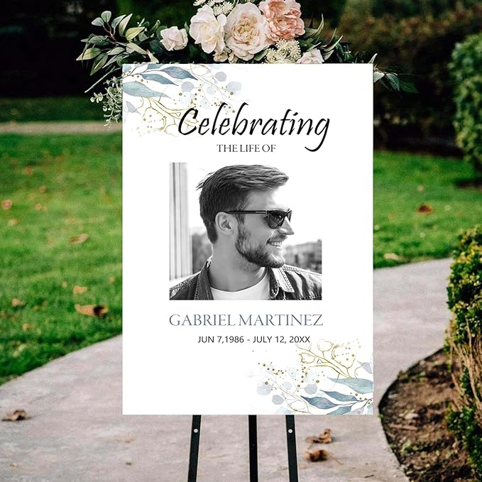 Blue Celebration of Life, Funeral Welcome Sign, Large Memorial Poster, Funeral - Image 2