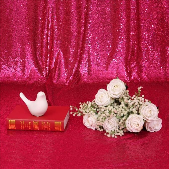 Eternal Beauty Hot Pink Sequin Backdrop Curtains, Valentine's Day Shimmer Back - Image 6