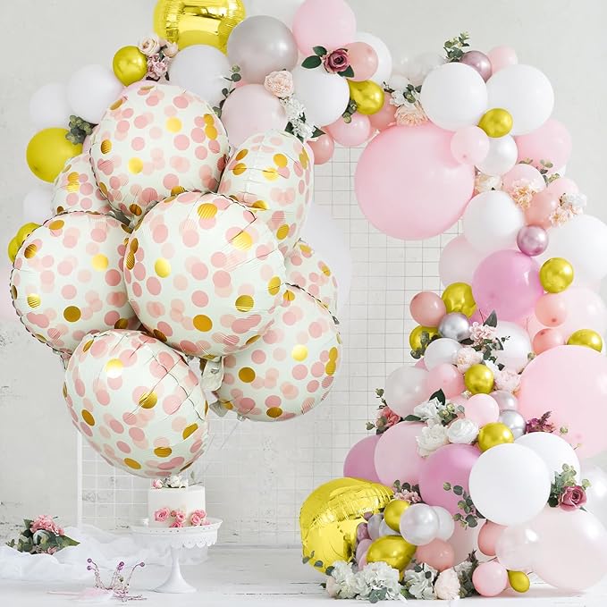 10 Pcs Pink Polka Dot Foil Balloons, Helium-Friendly Foil Balloons - Image 4
