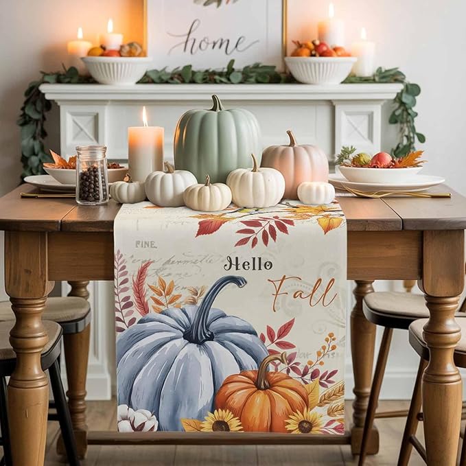 Thanksgiving Fall Cotton Linen Table Runner by Unknown