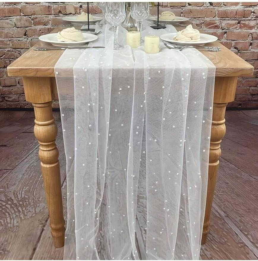 EHLDekol Pearl Table Cloth Elegant Polyester Table Runner by EHLDekol