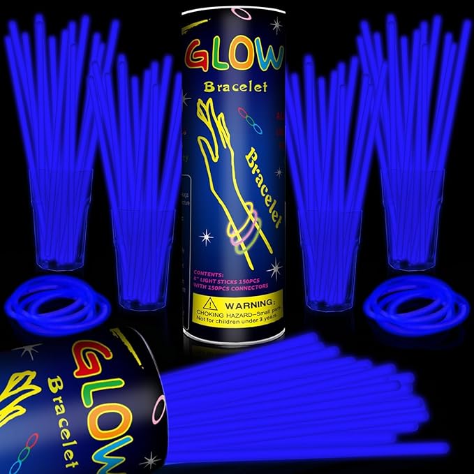 200 Pack 8'' Glow Sticks Bulk Party Favors Blue Light Up Sticks by Taikula