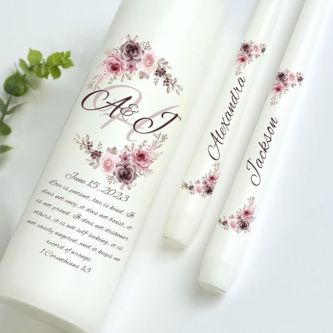 Unity Candles for Wedding, Modern Unity Set, Custom and Personalized Pillar and - Image 3