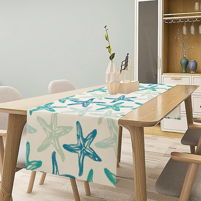 Starfish Plaid Table Flag Green Plaid and Marine Life Starfish Kitchen Table - Image 3