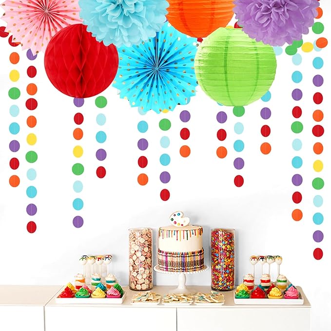 Rainbow Party-Decorations Paper-Garland Streamers Banner - 52Ft Colorful Theme - Image 6