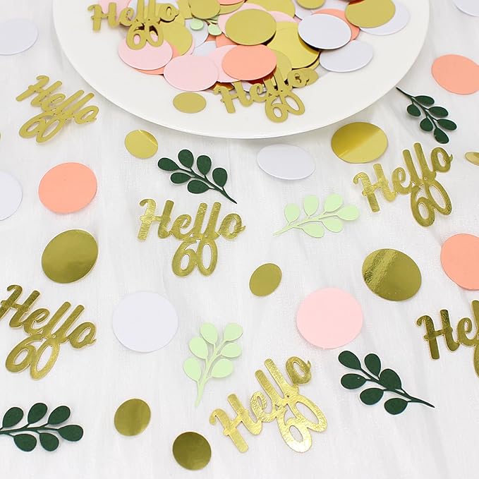 300PC 60TH Birthday Confetti for Table Pink and Sage Green Happy 60TH Birthday - Image 3