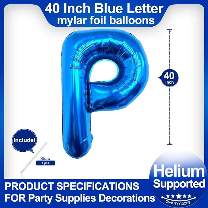 40 Inch Blue Letter P Balloons, DIY Phrase Foil Alphabet Letter P Balloons DIY - Image 2
