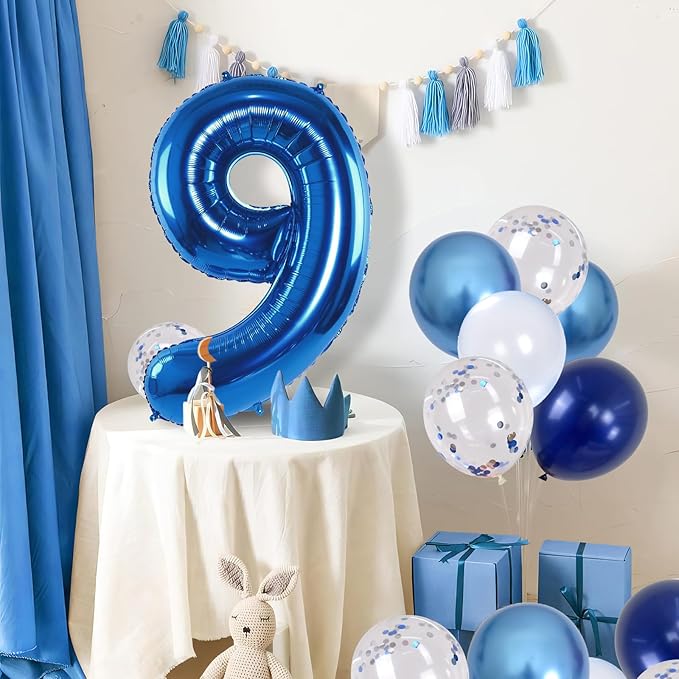 Navy Blue 9 Balloons, 40 Inch Dark Blue Foil Number 9 Balloon Set, XXL Self - Image 6