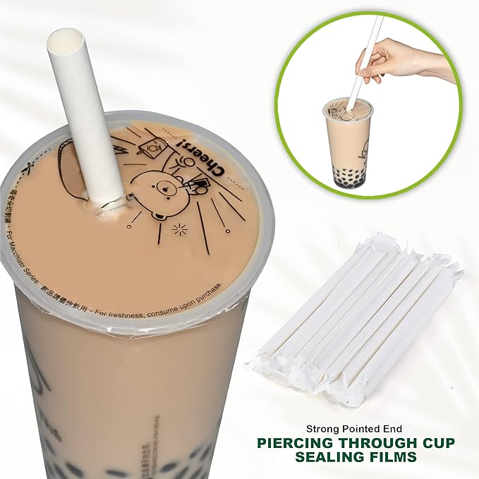 9 Inch Individually Wrapped Disposable White Paper Boba Straws, Bubble Tea - Image 7