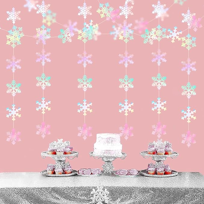 Iridescent-Holographic Snowflake-Snow Christmas Party-Decorations Garland - Image 4