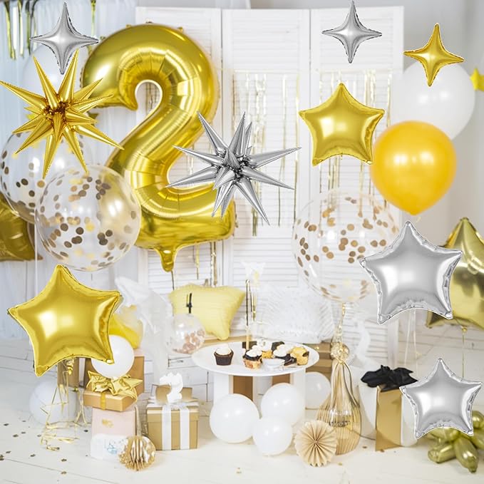 16 Pcs Gold Silver Star Balloons, 22/18/10 Inch Foil Balloons, Four-Pointed - Image 5