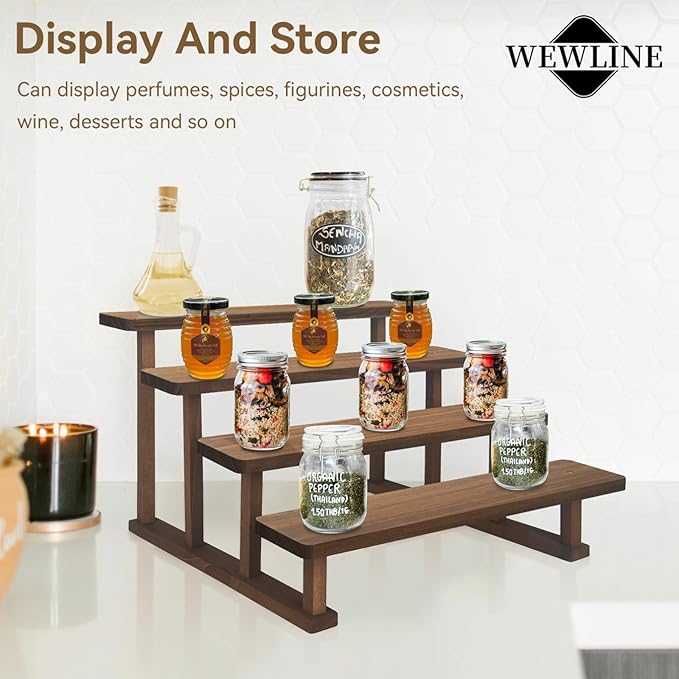 2PACK Spice Rack Stand 4 Tier Wooden Display Shelf - Image 2