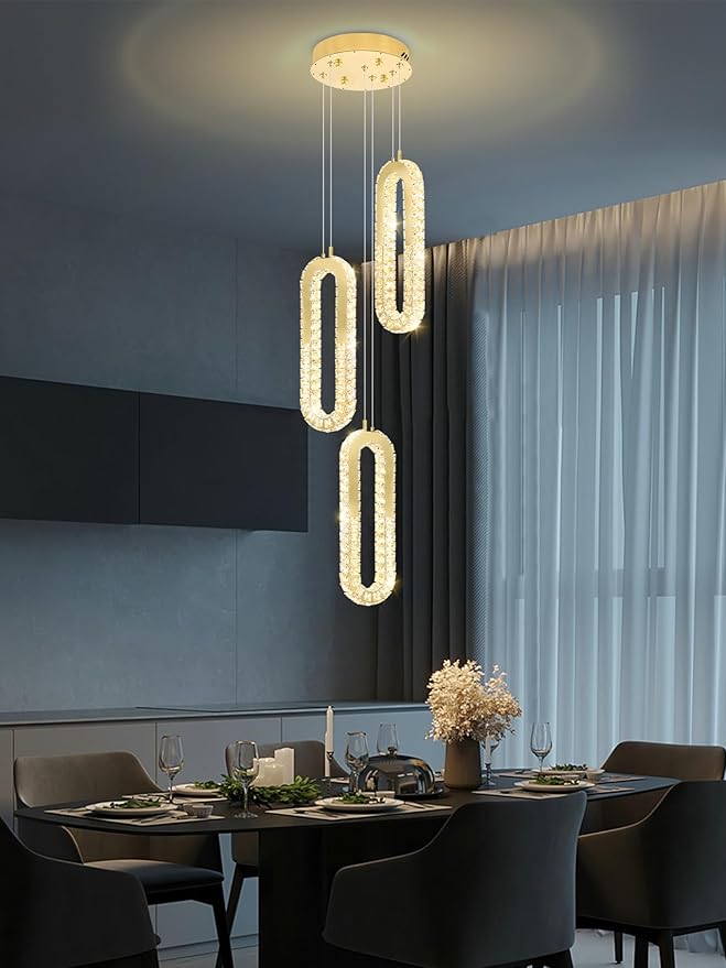 Modern Pendant Light for Kitchen Island Crystal Ring Chandelier Gold LED - Image 5