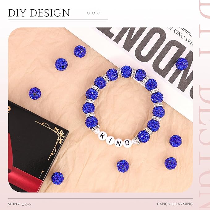 100 pcs 10mm Rhinestone Beads for Jewelry Making, Dark Blue Shiny Round - Image 4