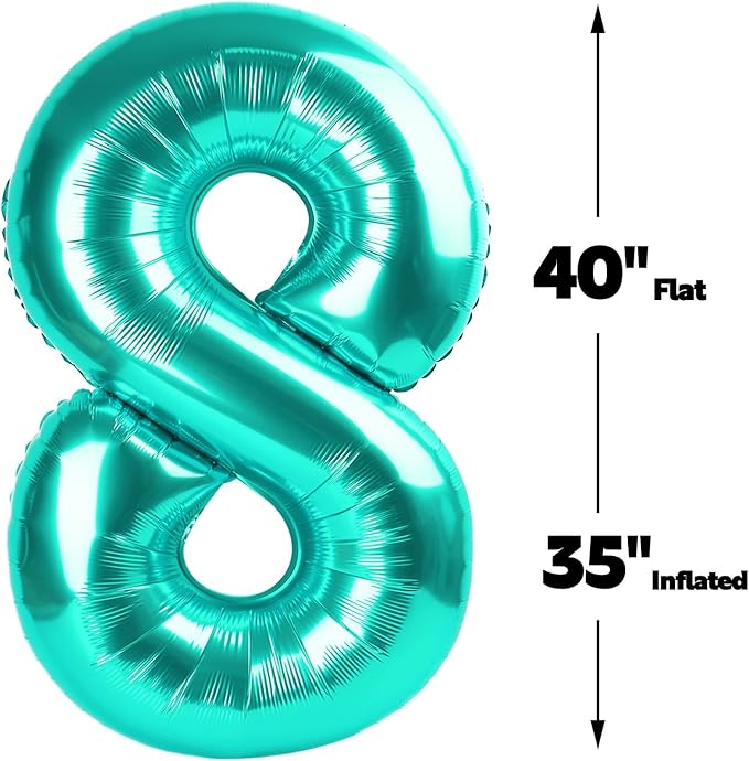 Helium Foil Teal Blue Number 8 Balloon 40 Inch, Mylar Eight Numbers 8 18 28 38 - Image 3