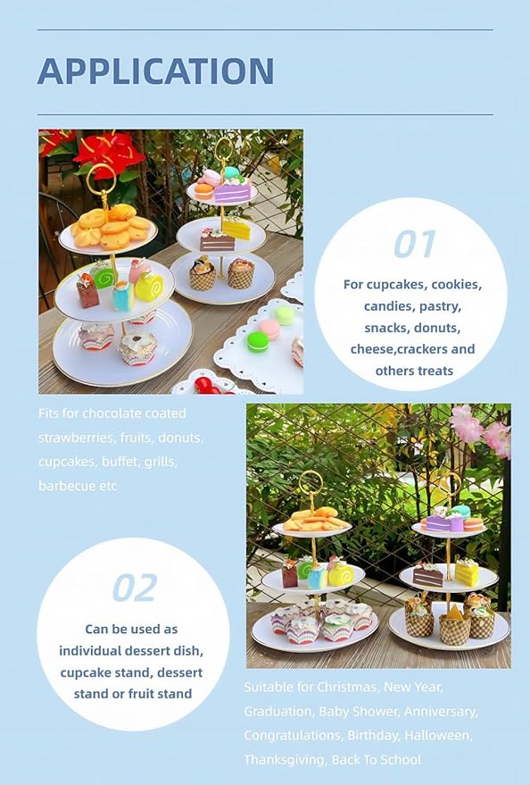 RAUVOLFIA 3 Tier Plastic Cupcake Stand, Tiered Serving Cake Stand, Round White - Image 7