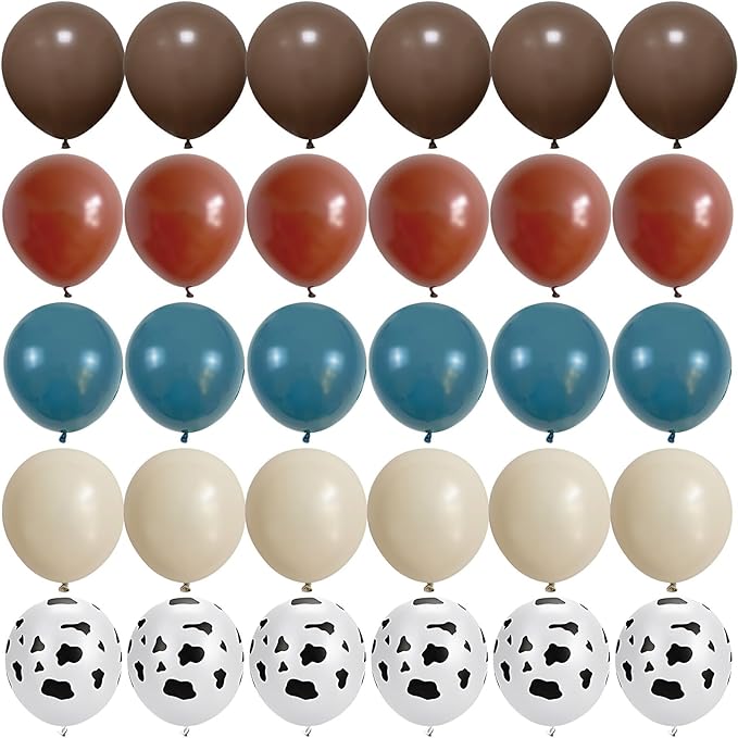 Cowboy Western Balloons, 12inch Cow Print Retro Coffee Brown Slate Dusty Blue - Image 9