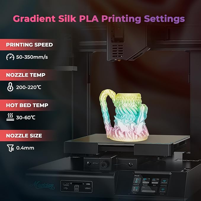 AMOLEN Silk PLA 3D Printer Filament, Shiny Multicolor Rainbow PLA Filament - Image 6