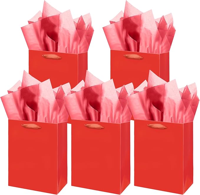 Gcardist Red Gift Bags with Tissue Paper by Gcardist