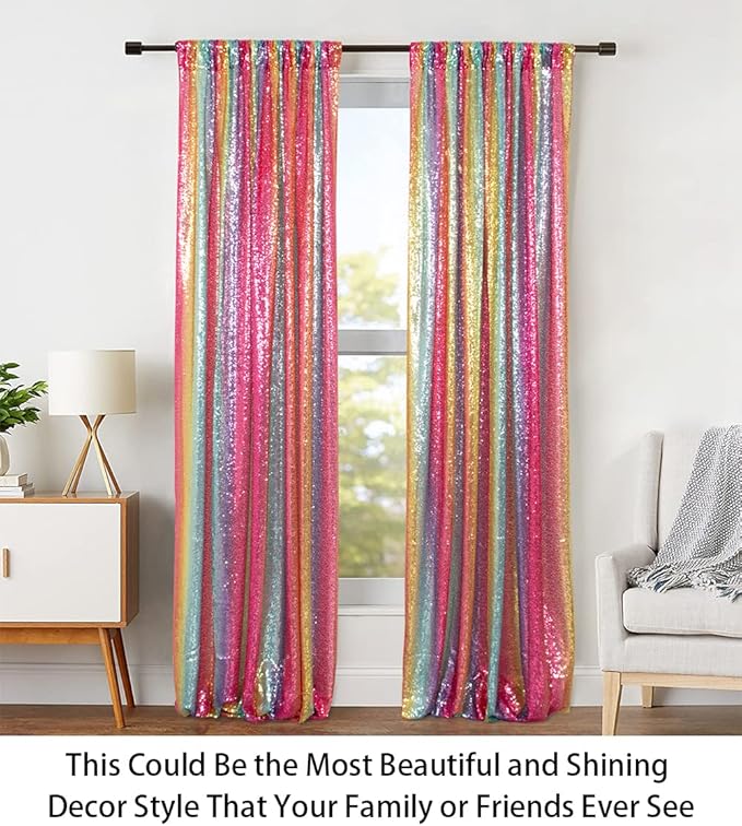 ShinyBeauty 4Pcs 2FTx8FT Rainbow Sequin Backdrop Curtains - Image 4