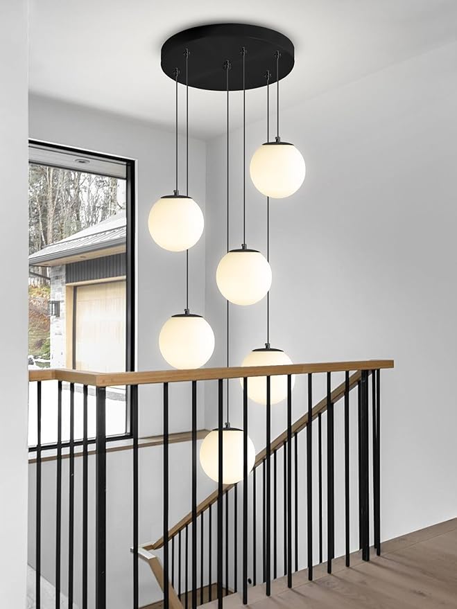 H 87in Globe Pendant Light 6-Lights Modern Hanging Chandelier by ShialLighting