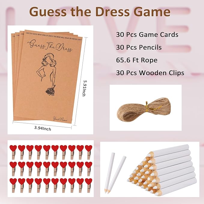 30 Set Bridal Shower Games for guests, Guess the Dress and Ring Wedding Shower - Image 2