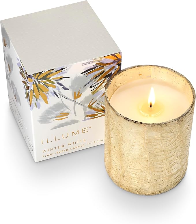 ILLUME Small Boxed Crackle Glass Candle, Winter White - Image 8