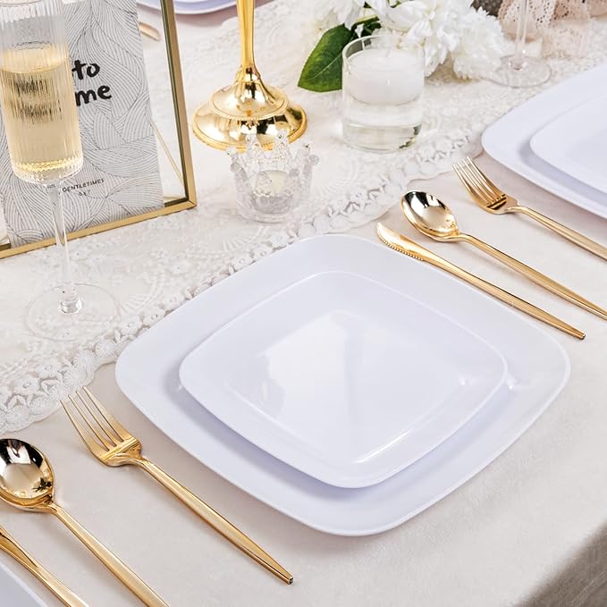 PULOTE 60PCS White Square Plastic Plates Disposable - Image 7