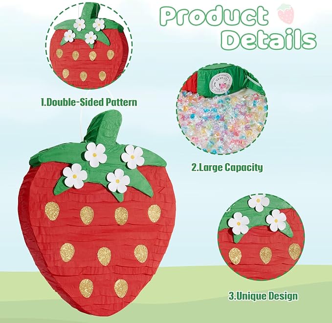 Wernnsai Red Strawberry Piñata For Kids - Image 5